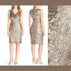 NEW‎ Tadashi Shoji Sequin Lace Sheath Dress Smoked Pearl [ SZ 14 ]